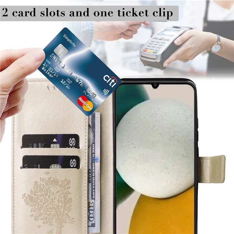 For Samsung Galaxy A05s 4G KT Imprinting Flower Series-3 Case Stand Leather Imprinted Cat Tree Phone Shell Wallet