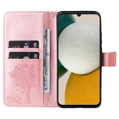 For Samsung Galaxy A05s 4G KT Imprinting Flower Series-3 Case Stand Leather Imprinted Cat Tree Phone Shell Wallet Gold