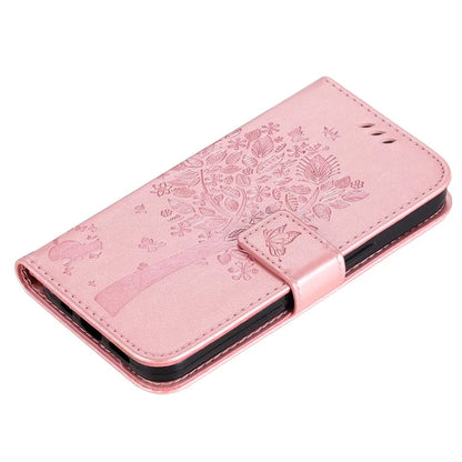 For Samsung Galaxy A05s 4G KT Imprinting Flower Series-3 Case Stand Leather Imprinted Cat Tree Phone Shell Wallet Gold