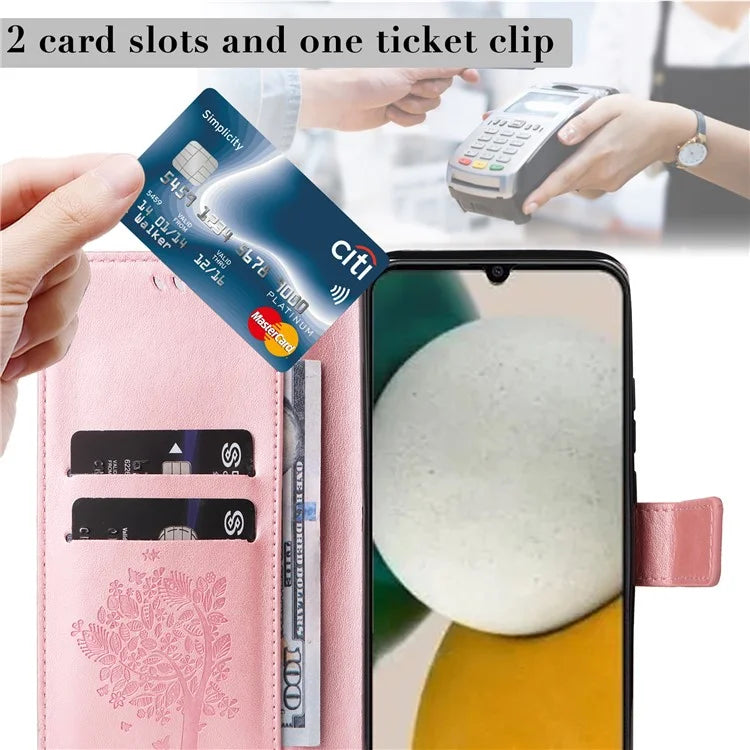 For Samsung Galaxy A05s 4G KT Imprinting Flower Series-3 Case Stand Leather Imprinted Cat Tree Phone Shell Wallet Gold