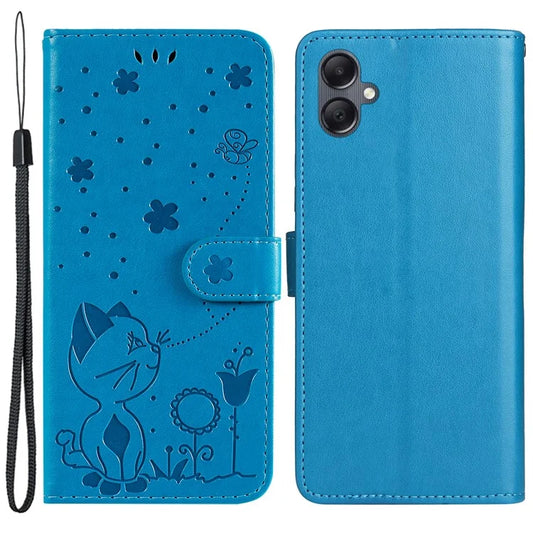 For Samsung Galaxy A05 4G KT Imprinting Flower Series-4 Case Imprinted Stand Wallet PU Leather Cover