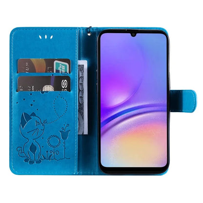 For Samsung Galaxy A05 4G KT Imprinting Flower Series-4 Case Imprinted Stand Wallet PU Leather Cover