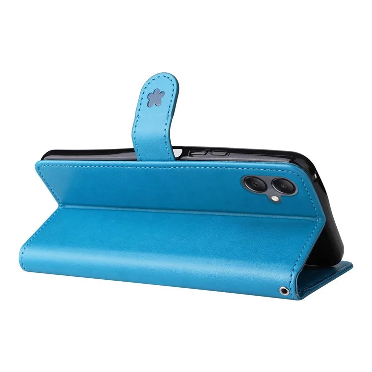 For Samsung Galaxy A05 4G KT Imprinting Flower Series-4 Case Imprinted Stand Wallet PU Leather Cover