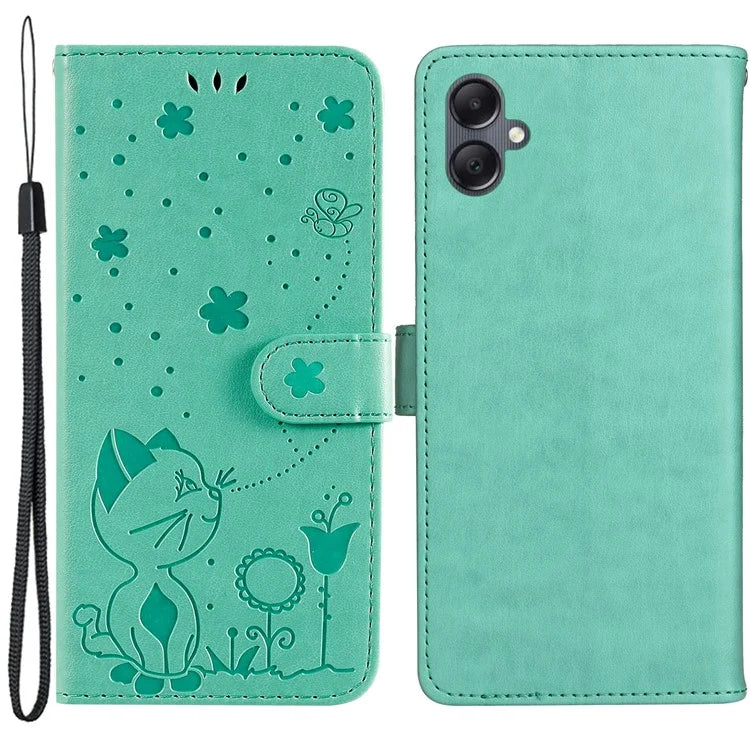 For Samsung Galaxy A05 4G KT Imprinting Flower Series-4 Case Imprinted Stand Wallet PU Leather Cover