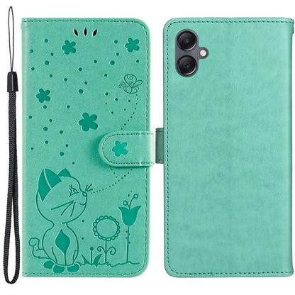 For Samsung Galaxy A05 4G KT Imprinting Flower Series-4 Case Imprinted Stand Wallet PU Leather Cover