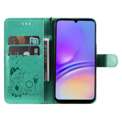 For Samsung Galaxy A05 4G KT Imprinting Flower Series-4 Case Imprinted Stand Wallet PU Leather Cover