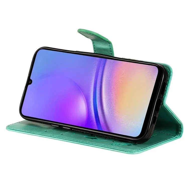 For Samsung Galaxy A05 4G KT Imprinting Flower Series-4 Case Imprinted Stand Wallet PU Leather Cover