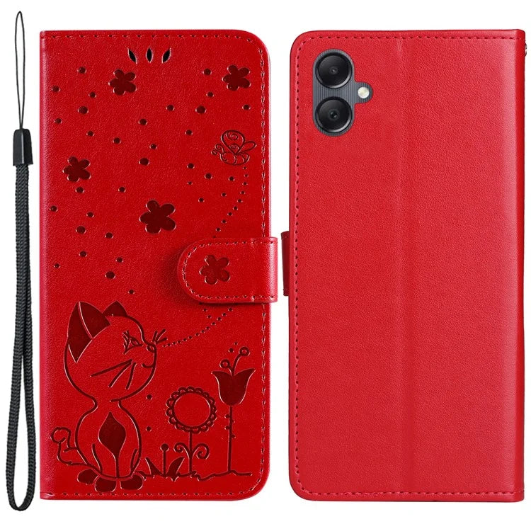 For Samsung Galaxy A05 4G KT Imprinting Flower Series-4 Case Imprinted Stand Wallet PU Leather Cover