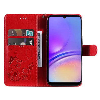 For Samsung Galaxy A05 4G KT Imprinting Flower Series-4 Case Imprinted Stand Wallet PU Leather Cover