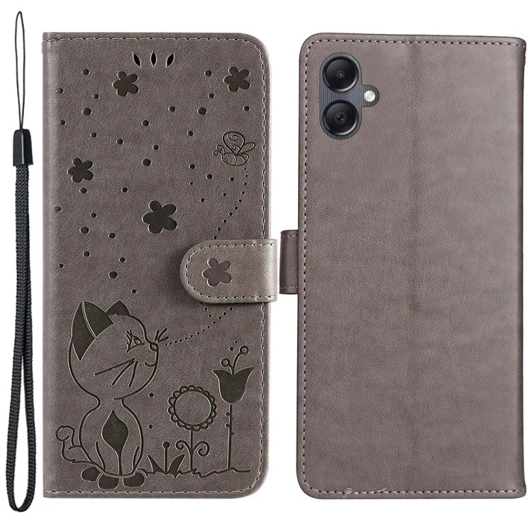 For Samsung Galaxy A05 4G KT Imprinting Flower Series-4 Case Imprinted Stand Wallet PU Leather Cover