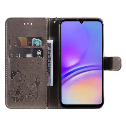 For Samsung Galaxy A05 4G KT Imprinting Flower Series-4 Case Imprinted Stand Wallet PU Leather Cover