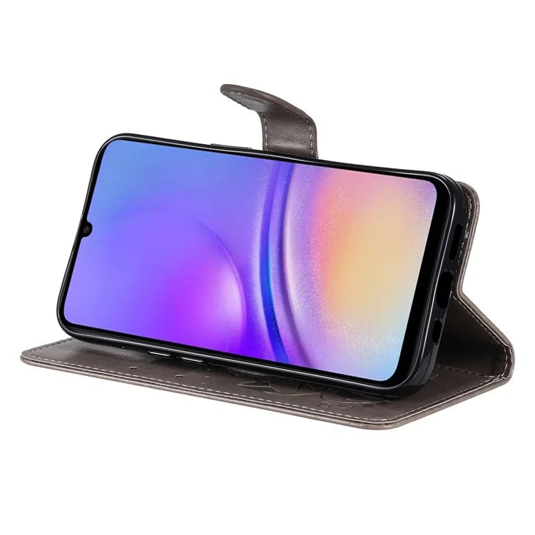 For Samsung Galaxy A05 4G KT Imprinting Flower Series-4 Case Imprinted Stand Wallet PU Leather Cover