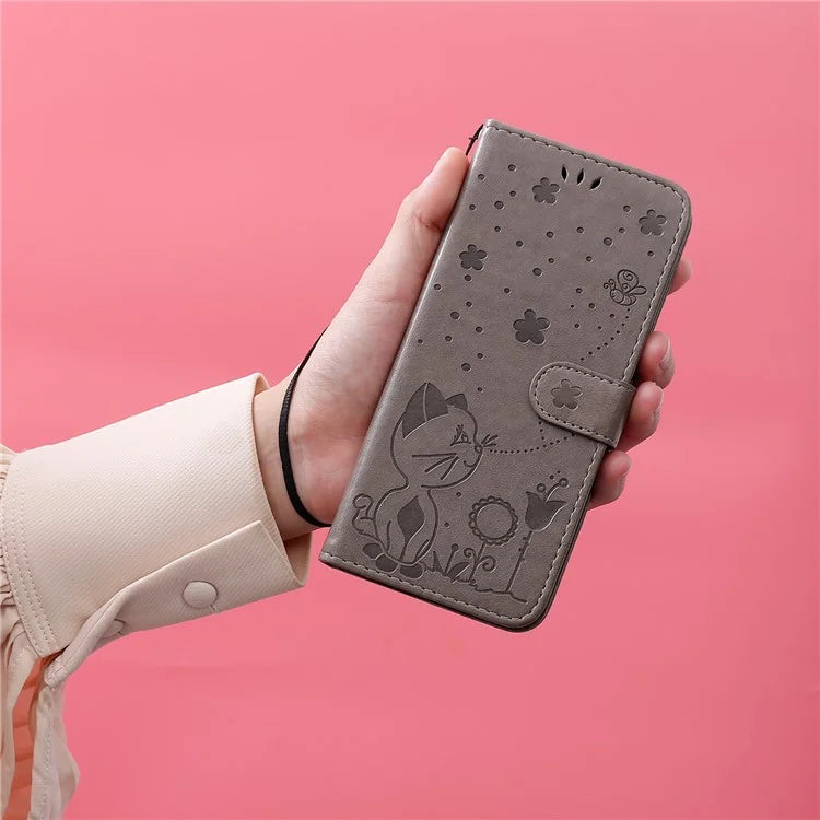 For Samsung Galaxy A05 4G KT Imprinting Flower Series-4 Case Imprinted Stand Wallet PU Leather Cover