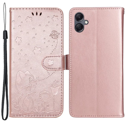 For Samsung Galaxy A05 4G KT Imprinting Flower Series-4 Case Imprinted Stand Wallet PU Leather Cover