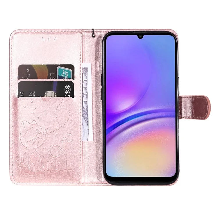 For Samsung Galaxy A05 4G KT Imprinting Flower Series-4 Case Imprinted Stand Wallet PU Leather Cover