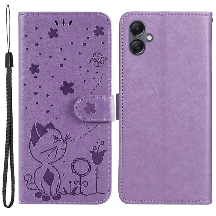 For Samsung Galaxy A05 4G KT Imprinting Flower Series-4 Case Imprinted Stand Wallet PU Leather Cover