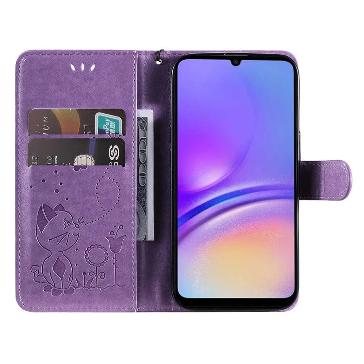 For Samsung Galaxy A05 4G KT Imprinting Flower Series-4 Case Imprinted Stand Wallet PU Leather Cover