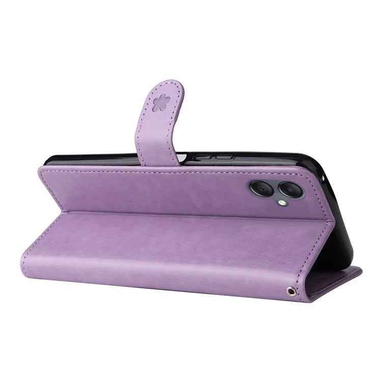 For Samsung Galaxy A05 4G KT Imprinting Flower Series-4 Case Imprinted Stand Wallet PU Leather Cover