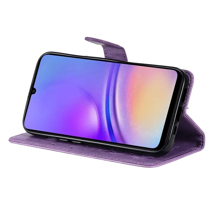 For Samsung Galaxy A05 4G KT Imprinting Flower Series-4 Case Imprinted Stand Wallet PU Leather Cover