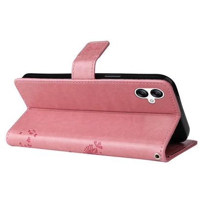 For Samsung Galaxy A05 4G KT Imprinting Flower Series-3 Stand PU Leather Cover Imprinted Phone Case Wallet