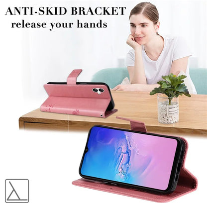 For Samsung Galaxy A05 4G KT Imprinting Flower Series-3 Stand PU Leather Cover Imprinted Phone Case Wallet