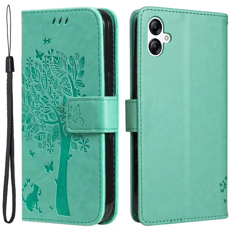 For Samsung Galaxy A05 4G KT Imprinting Flower Series-3 Stand PU Leather Cover Imprinted Phone Case Wallet