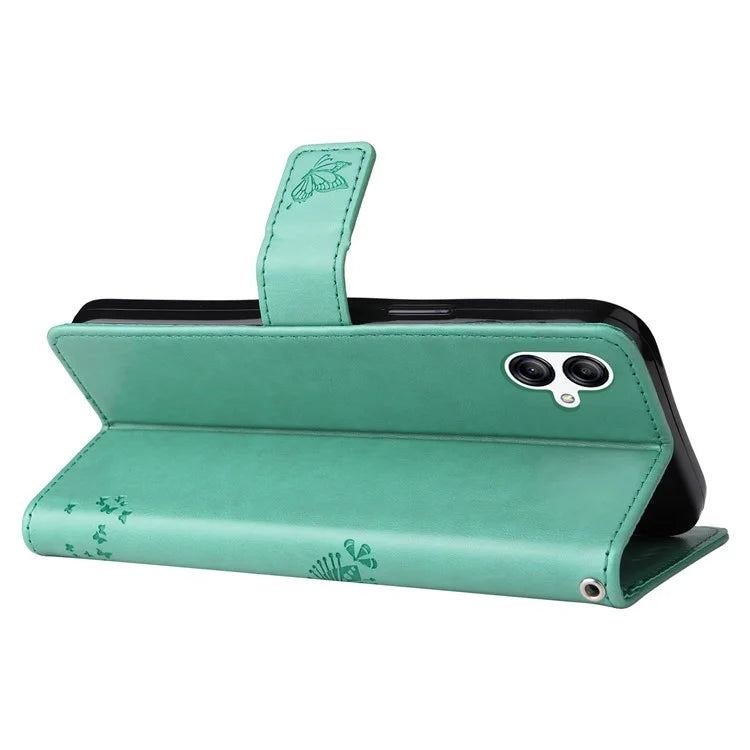 For Samsung Galaxy A05 4G KT Imprinting Flower Series-3 Stand PU Leather Cover Imprinted Phone Case Wallet