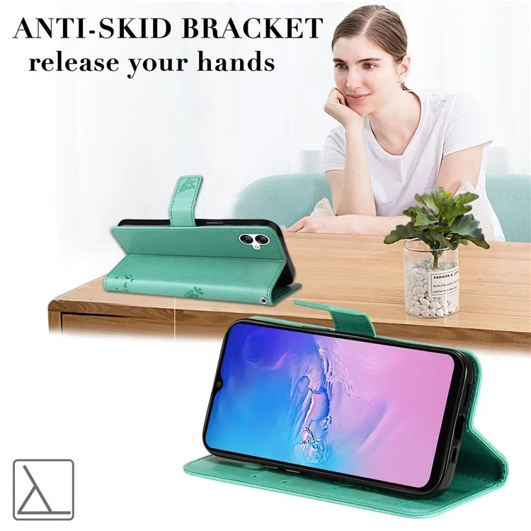 For Samsung Galaxy A05 4G KT Imprinting Flower Series-3 Stand PU Leather Cover Imprinted Phone Case Wallet