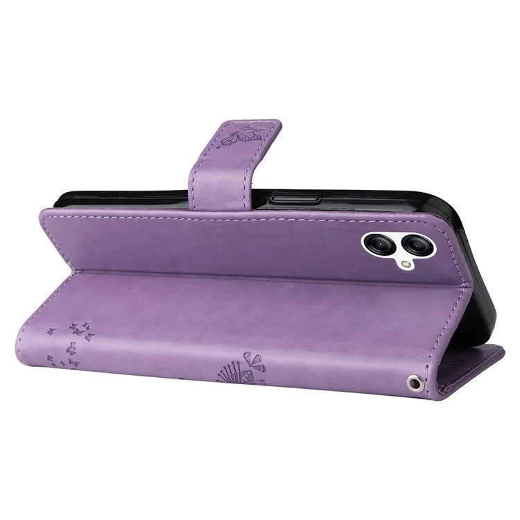 For Samsung Galaxy A05 4G KT Imprinting Flower Series-3 Stand PU Leather Cover Imprinted Phone Case Wallet