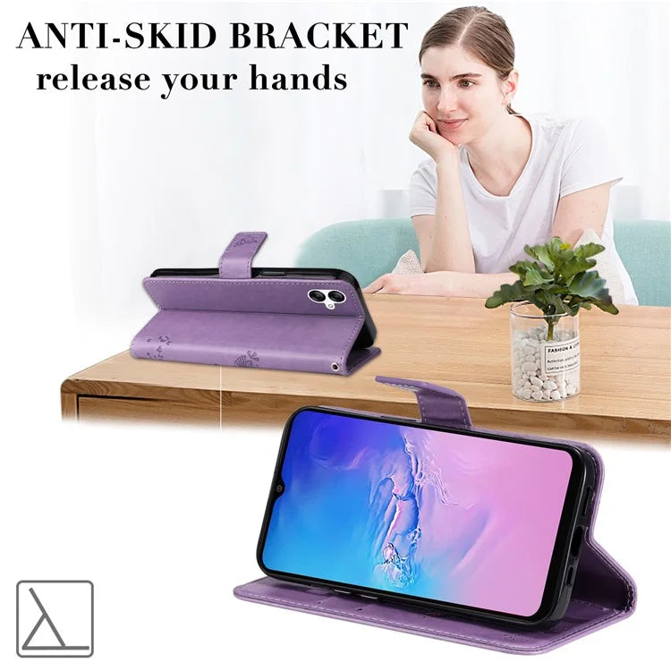 For Samsung Galaxy A05 4G KT Imprinting Flower Series-3 Stand PU Leather Cover Imprinted Phone Case Wallet
