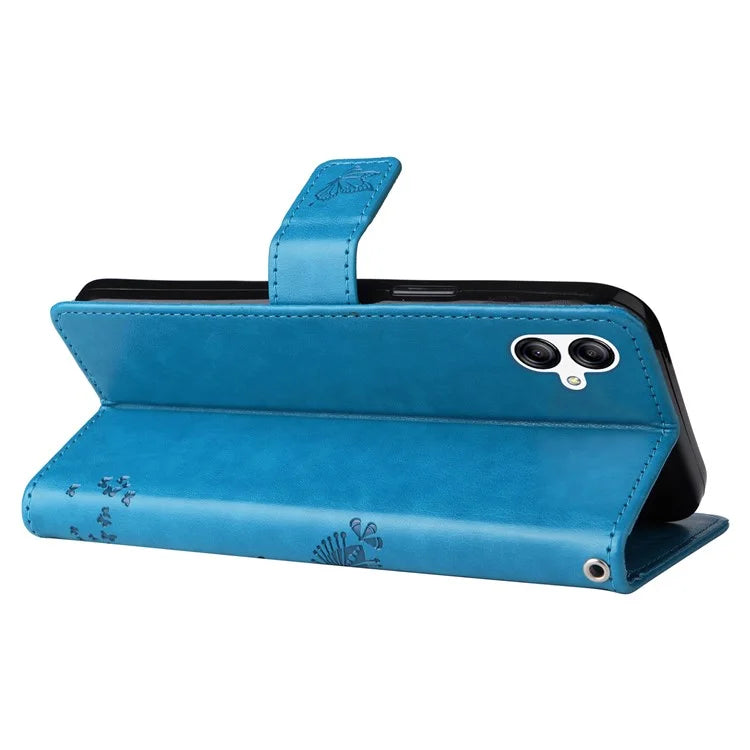 For Samsung Galaxy A05 4G KT Imprinting Flower Series-3 Stand PU Leather Cover Imprinted Phone Case Wallet