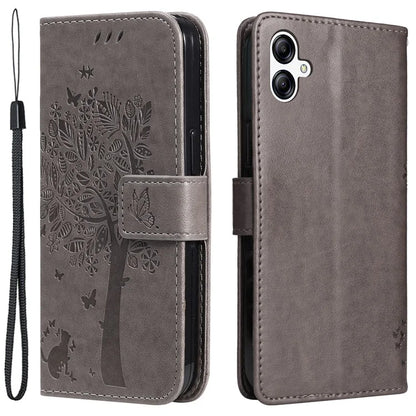 For Samsung Galaxy A05 4G KT Imprinting Flower Series-3 Stand PU Leather Cover Imprinted Phone Case Wallet