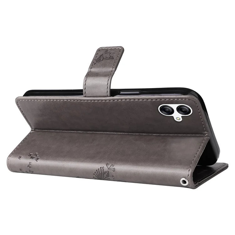 For Samsung Galaxy A05 4G KT Imprinting Flower Series-3 Stand PU Leather Cover Imprinted Phone Case Wallet
