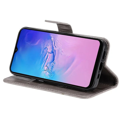 For Samsung Galaxy A05 4G KT Imprinting Flower Series-3 Stand PU Leather Cover Imprinted Phone Case Wallet
