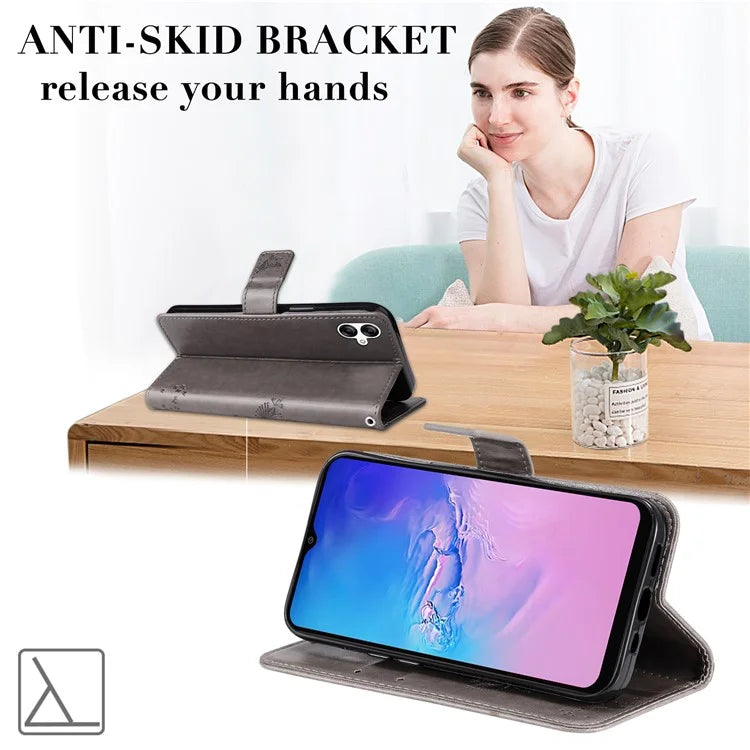 For Samsung Galaxy A05 4G KT Imprinting Flower Series-3 Stand PU Leather Cover Imprinted Phone Case Wallet