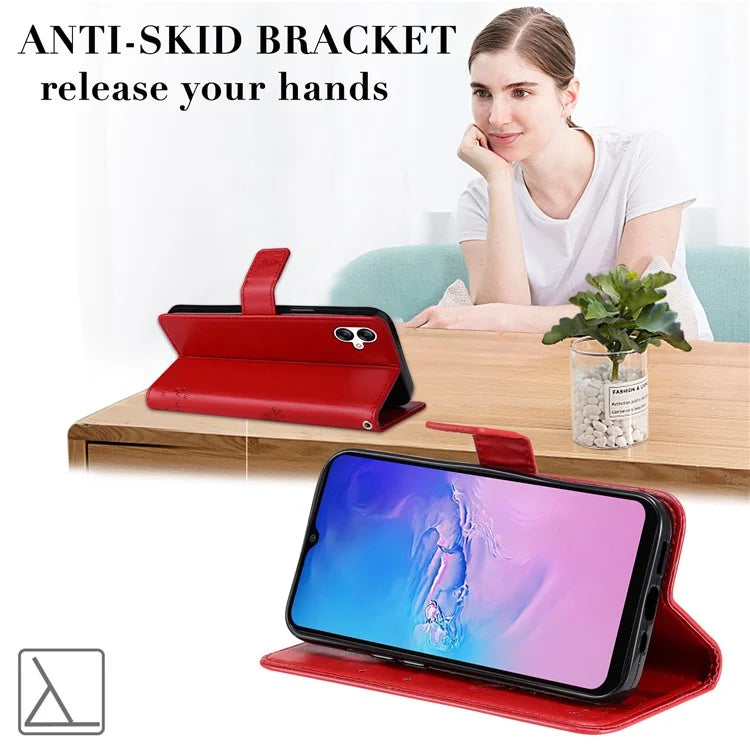 For Samsung Galaxy A05 4G KT Imprinting Flower Series-3 Stand PU Leather Cover Imprinted Phone Case Wallet