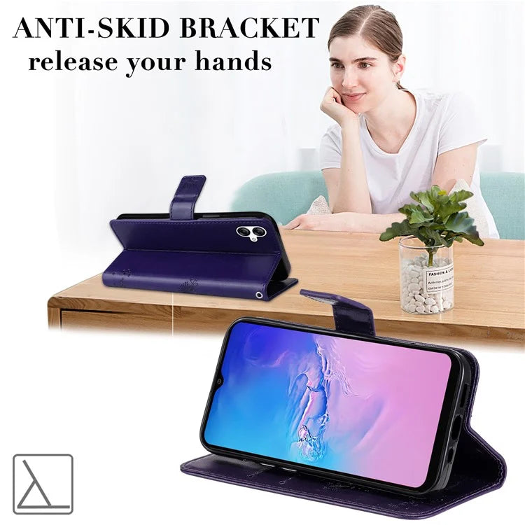 For Samsung Galaxy A05 4G KT Imprinting Flower Series-3 Stand PU Leather Cover Imprinted Phone Case Wallet