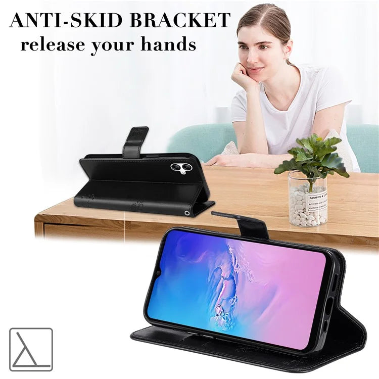 For Samsung Galaxy A05 4G KT Imprinting Flower Series-3 Stand PU Leather Cover Imprinted Phone Case Wallet