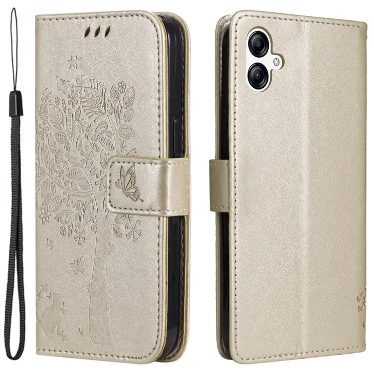 For Samsung Galaxy A05 4G KT Imprinting Flower Series-3 Stand PU Leather Cover Imprinted Phone Case Wallet