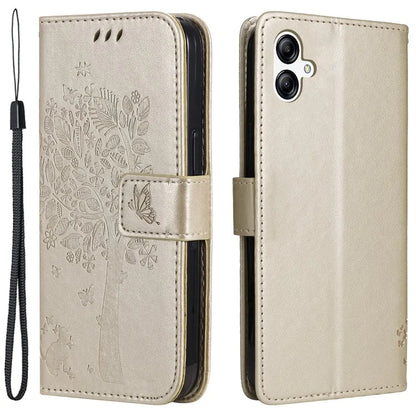 For Samsung Galaxy A05 4G KT Imprinting Flower Series-3 Stand PU Leather Cover Imprinted Phone Case Wallet