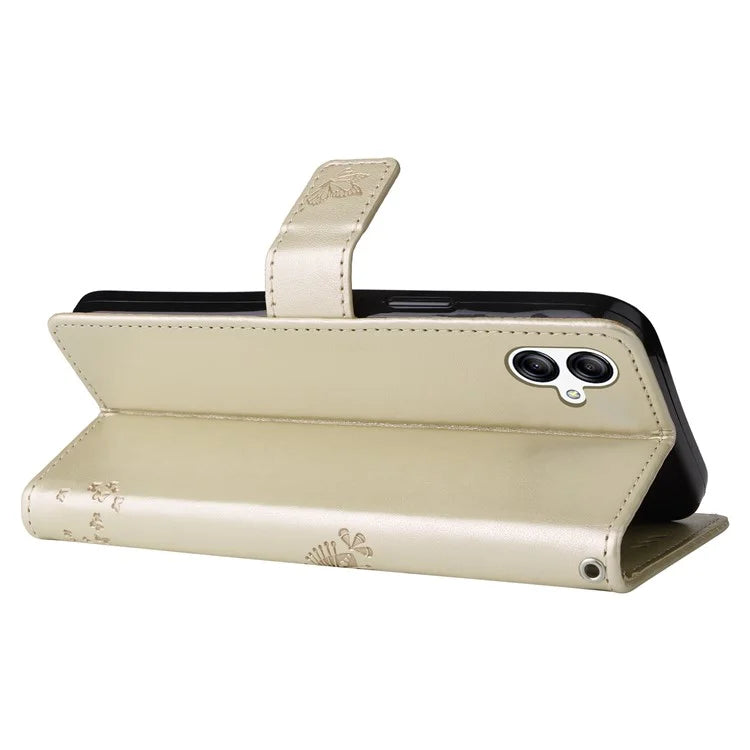 For Samsung Galaxy A05 4G KT Imprinting Flower Series-3 Stand PU Leather Cover Imprinted Phone Case Wallet