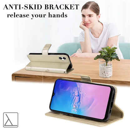 For Samsung Galaxy A05 4G KT Imprinting Flower Series-3 Stand PU Leather Cover Imprinted Phone Case Wallet