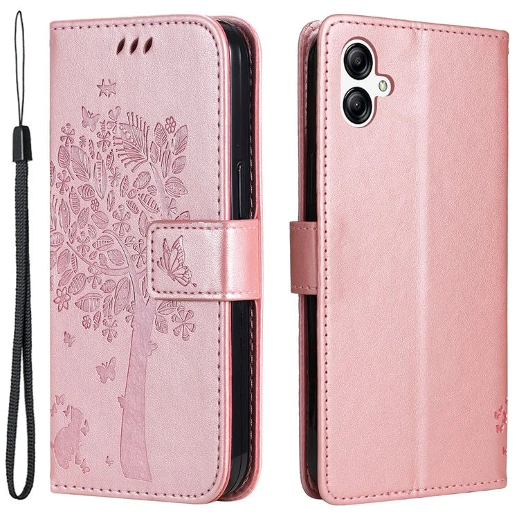 For Samsung Galaxy A05 4G KT Imprinting Flower Series-3 Stand PU Leather Cover Imprinted Phone Case Wallet Gold