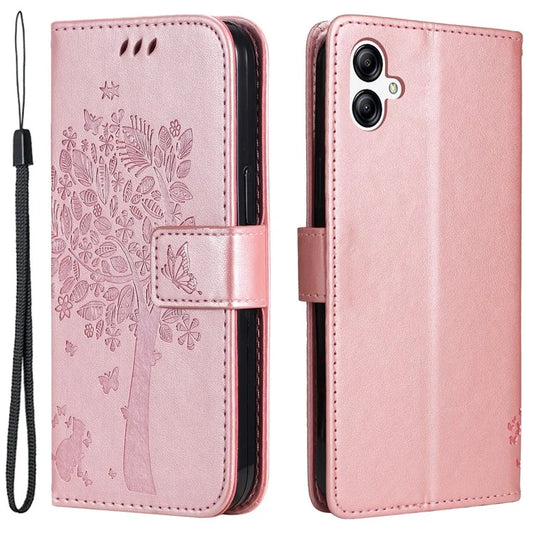 For Samsung Galaxy A05 4G KT Imprinting Flower Series-3 Stand PU Leather Cover Imprinted Phone Case Wallet Gold