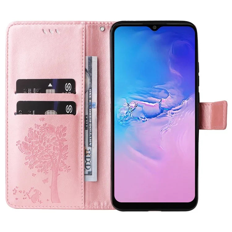 For Samsung Galaxy A05 4G KT Imprinting Flower Series-3 Stand PU Leather Cover Imprinted Phone Case Wallet Gold