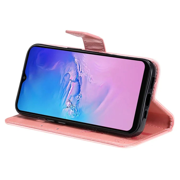 For Samsung Galaxy A05 4G KT Imprinting Flower Series-3 Stand PU Leather Cover Imprinted Phone Case Wallet Gold