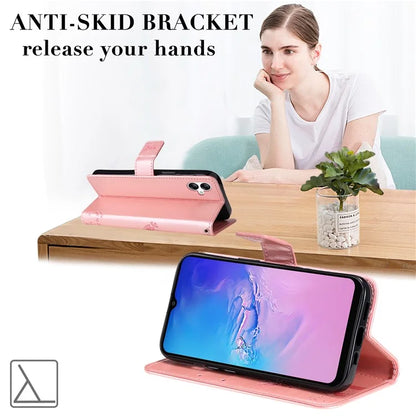 For Samsung Galaxy A05 4G KT Imprinting Flower Series-3 Stand PU Leather Cover Imprinted Phone Case Wallet Gold