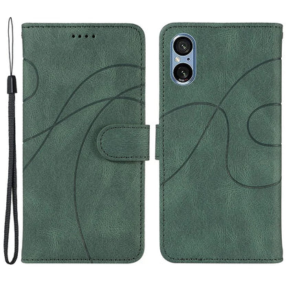 For Sony Xperia 5 V Leather Case Imprinted Line Case with Wallet Stand