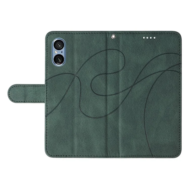 For Sony Xperia 5 V Leather Case Imprinted Line Case with Wallet Stand