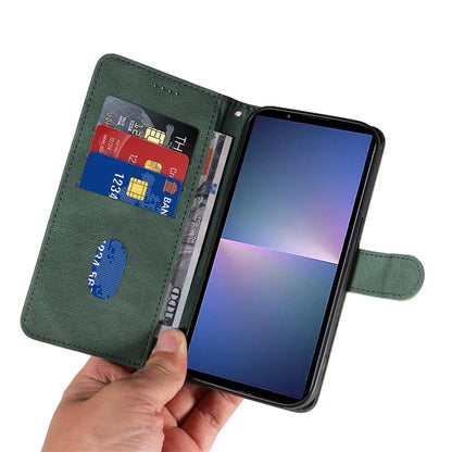 For Sony Xperia 5 V Leather Case Imprinted Line Case with Wallet Stand